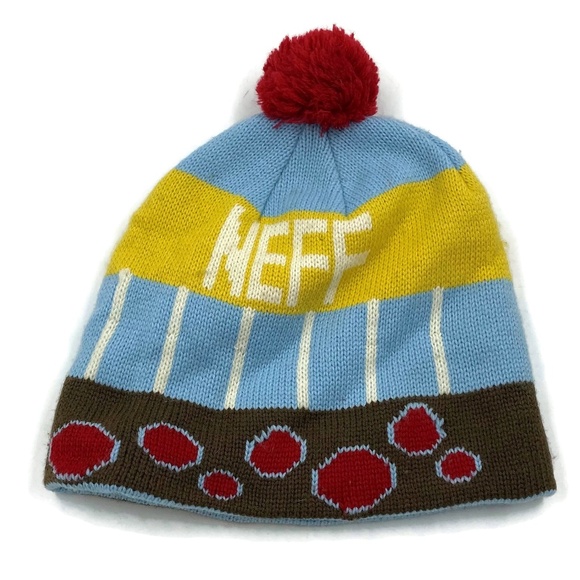 blue and yellow beanie hat